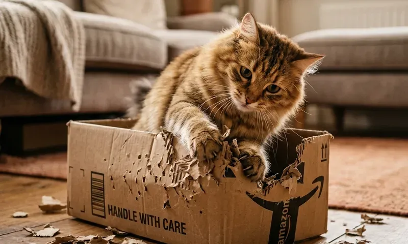 Cat with cardboard