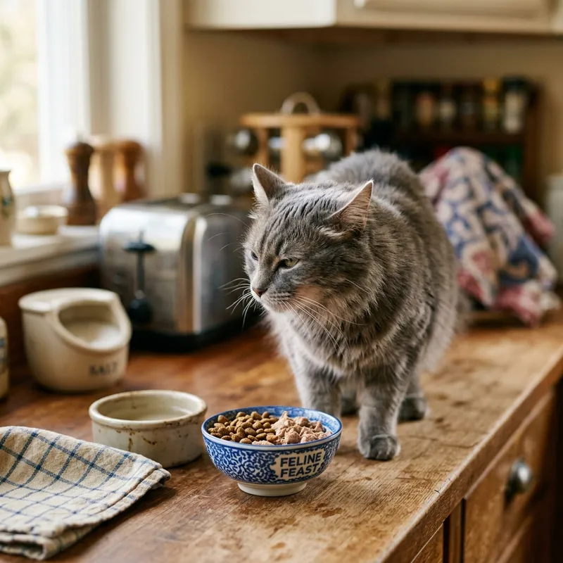 Cat sniffing food