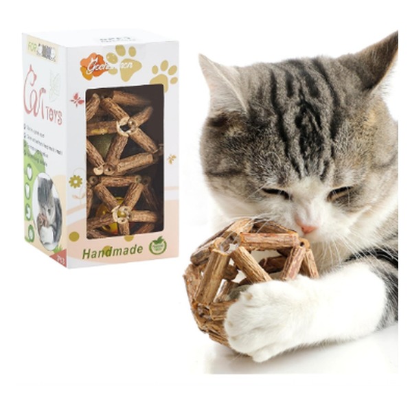 Gochanmon 2-Pack Natural Silvervine Stick Catnip Ball & Bell Chew Toy