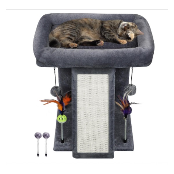 TWDEPART Compact Cat Tree Tower with plush observation perch and scratching ramp