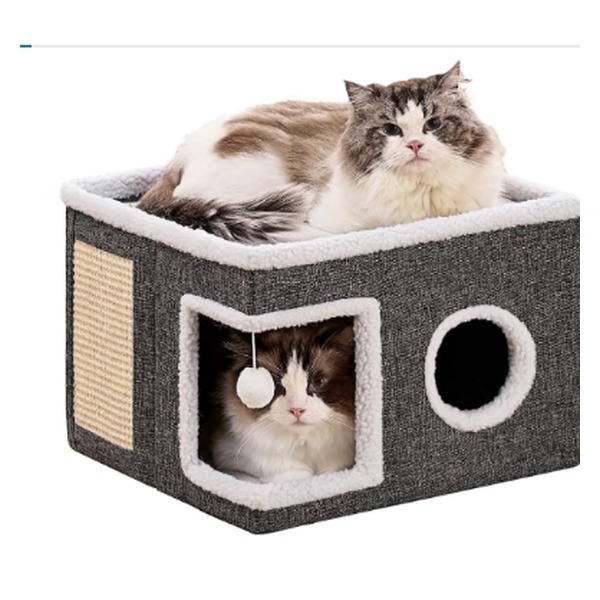 Crispedia Large Foldable Cat Bed Cave House with scratch pad and plush cushion