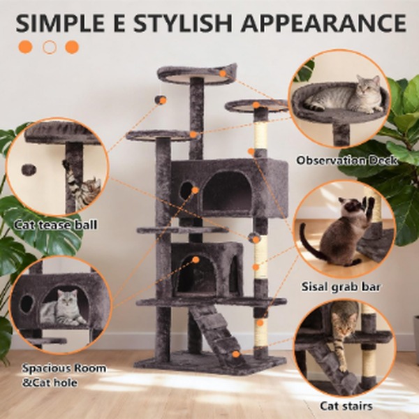 BestPet 54-Inch Multi-Level Cat Tree Tower Purple Gray