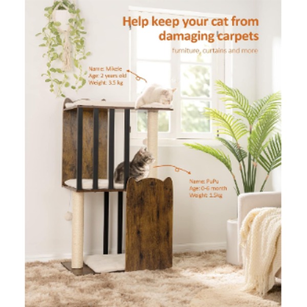 FourFurPets 43.8-Inch Modern Wooden Cat Tree for Large Cats